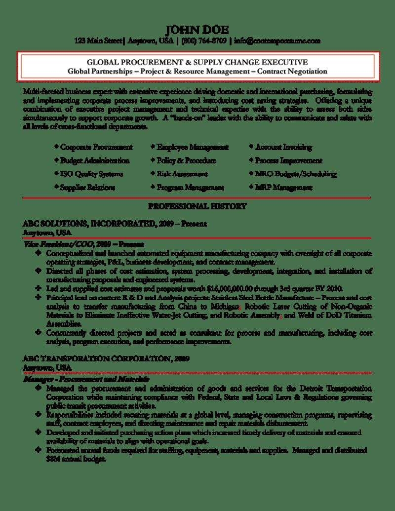 Global Procurement Executive Resume in dimensions 800 X 1035