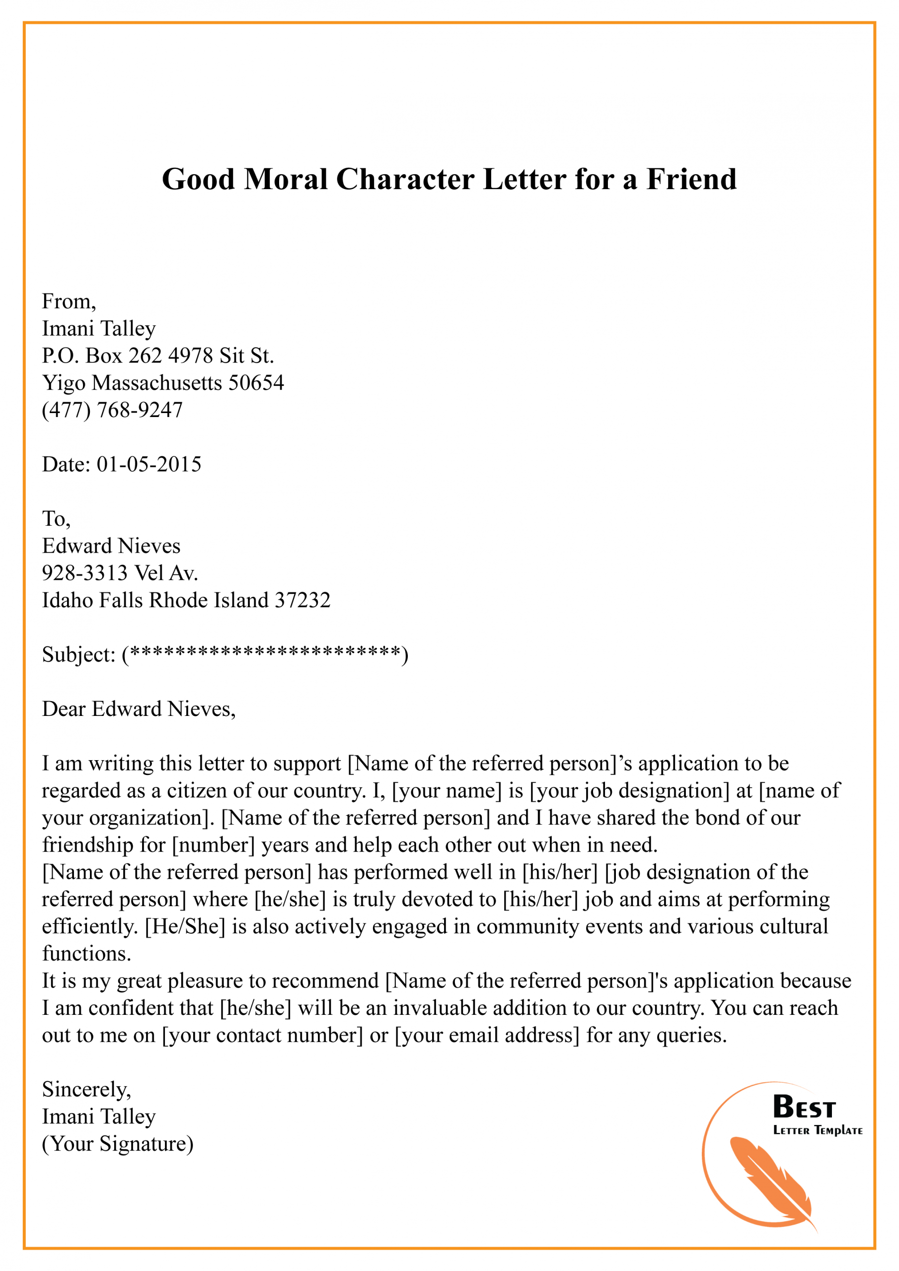 Sample Letter Of Recommendation Good Moral Character • Invitation