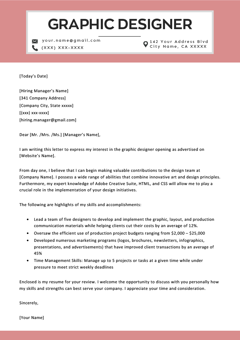 Graphic Design Cover Letter Sample Free Download Resume throughout dimensions 800 X 1132