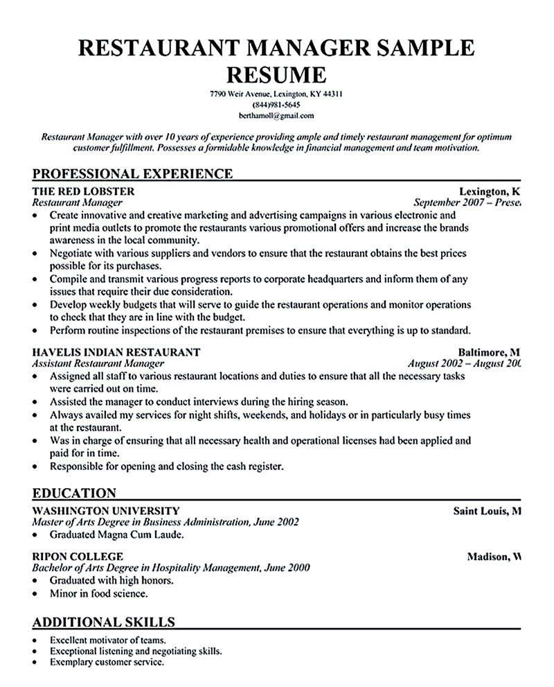 Great Restaurant Manager Resume Here Come The Secrets inside measurements 800 X 991