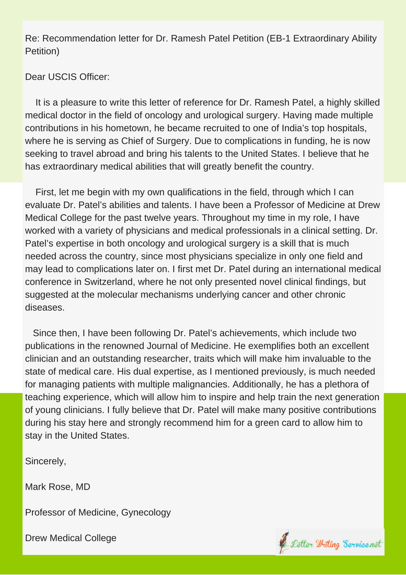 Eb1 Letter Of Recommendation Sample Invitation Template Ideas