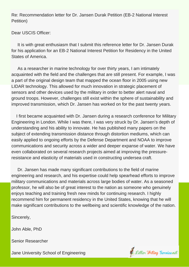 Green Card Recommendation Letter Template Akali inside dimensions 794 X 1123