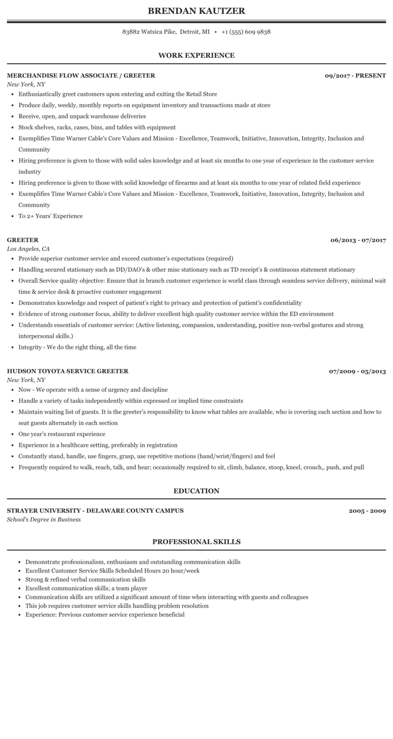 Greeter Resume Sample Mintresume with regard to dimensions 800 X 1506