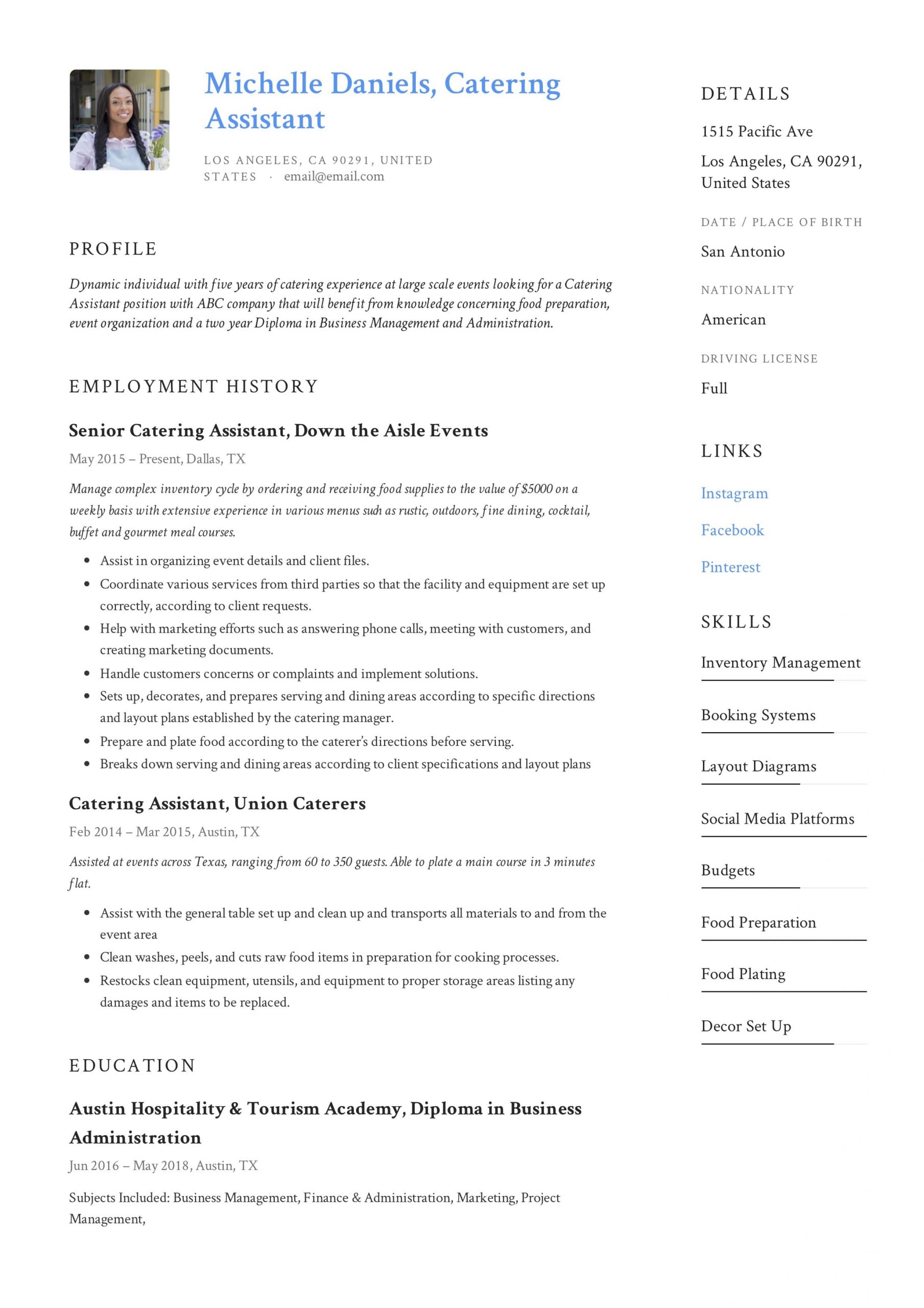 Guide Catering Assistant Resume 12 Samples Pdf intended for proportions 2478 X 3507