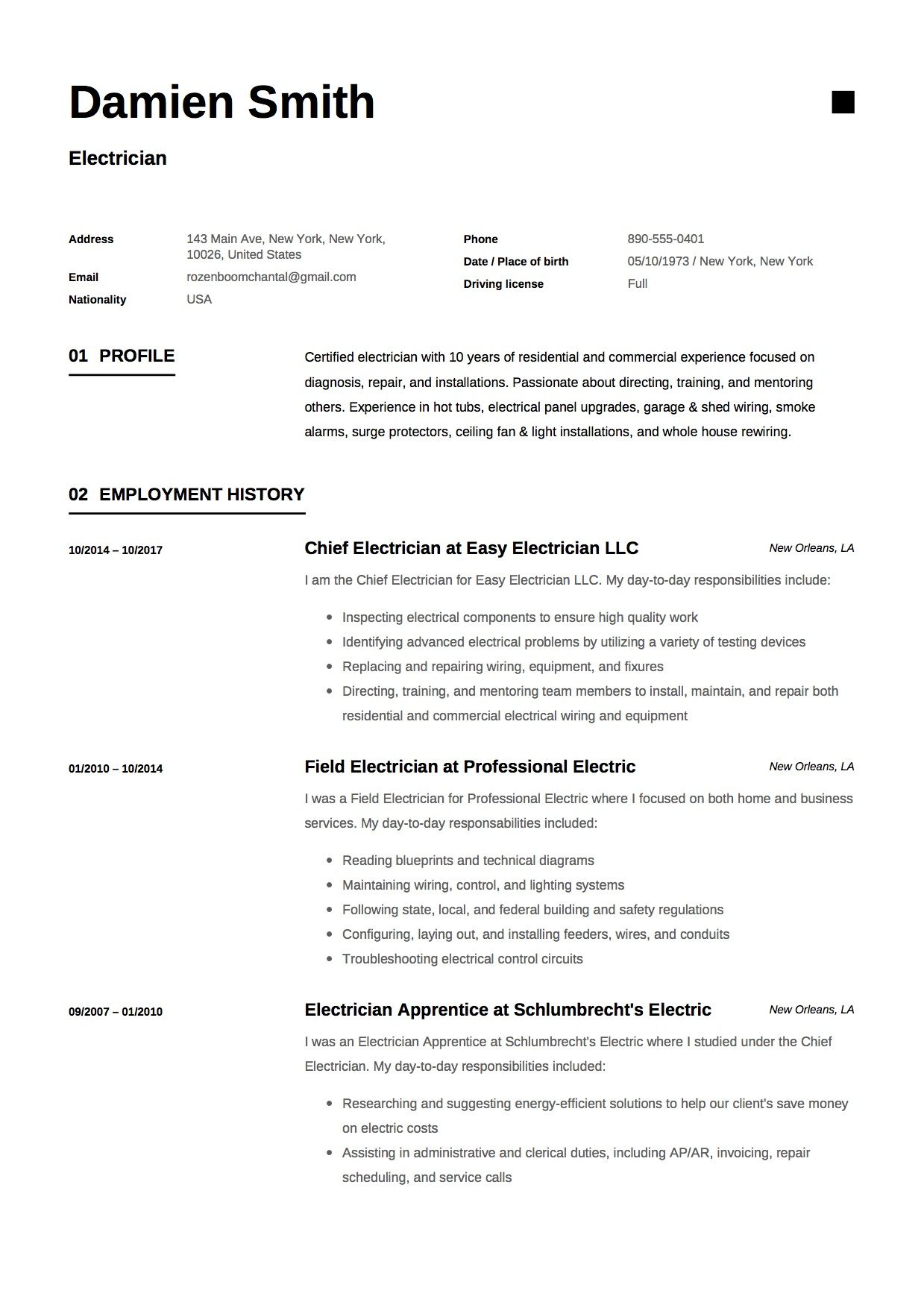 Guide Electrician Resume Samples 12 Examples Resume regarding size 1239 X 1754