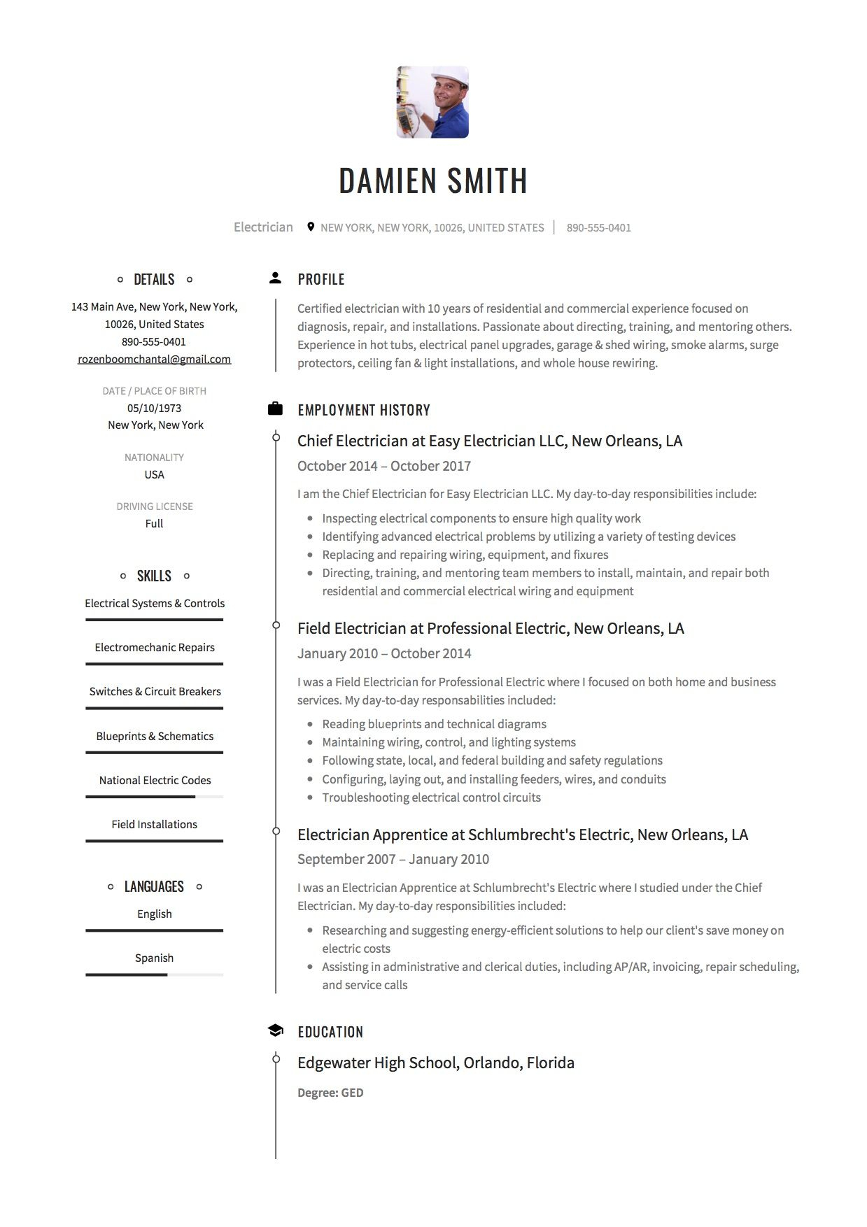 Guide Electrician Resume Samples 12 Examples Resume within sizing 1239 X 1754