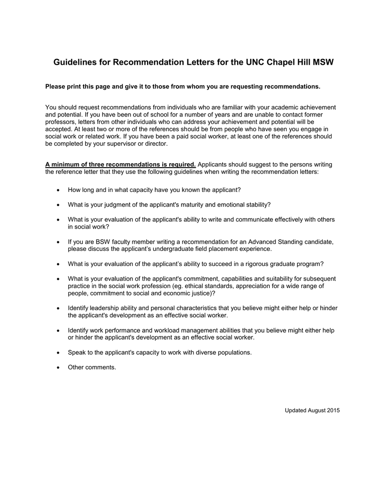 Guidelines For Recommendation Letters For The Unc Chapel within measurements 791 X 1024