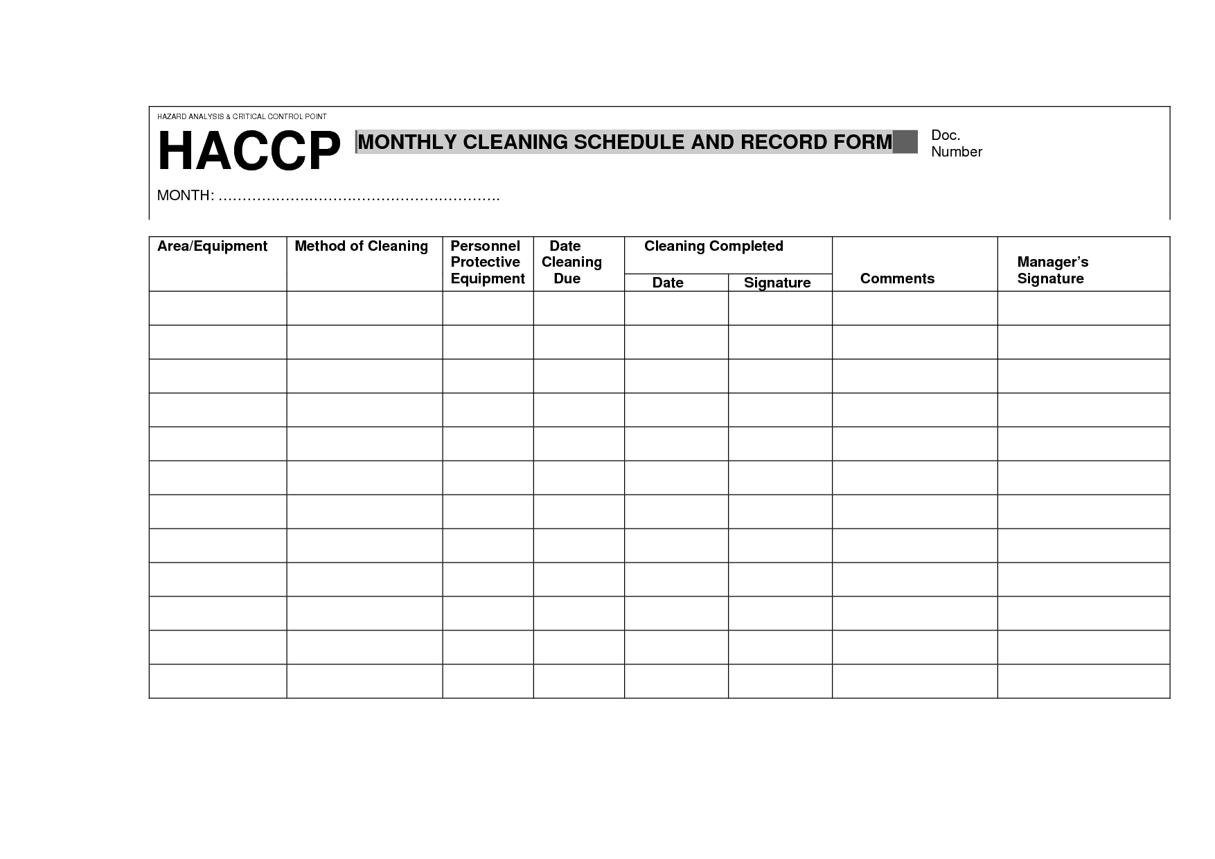 Haccp Cleaning Schedule And Record Form Cleaning Schedule For Proportions 1754 X 1240 