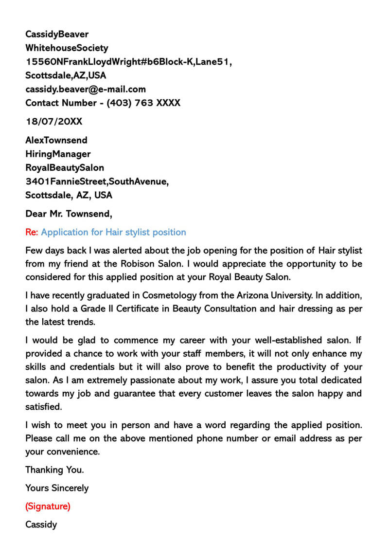 Hair Stylist Cover Letter 10 Sample Letters Email Examples in proportions 800 X 1120