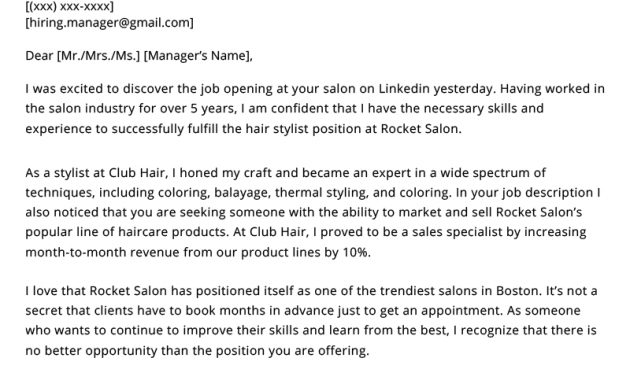 Hair Stylist Cover Letter Sample 3 Writing Tips Resume in size 800 X 1132