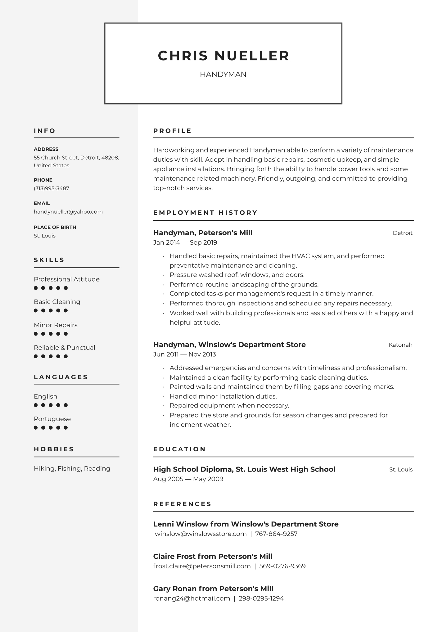 Handyman Resume Examples Writing Tips 2020 Free Guide intended for sizing 1440 X 2036