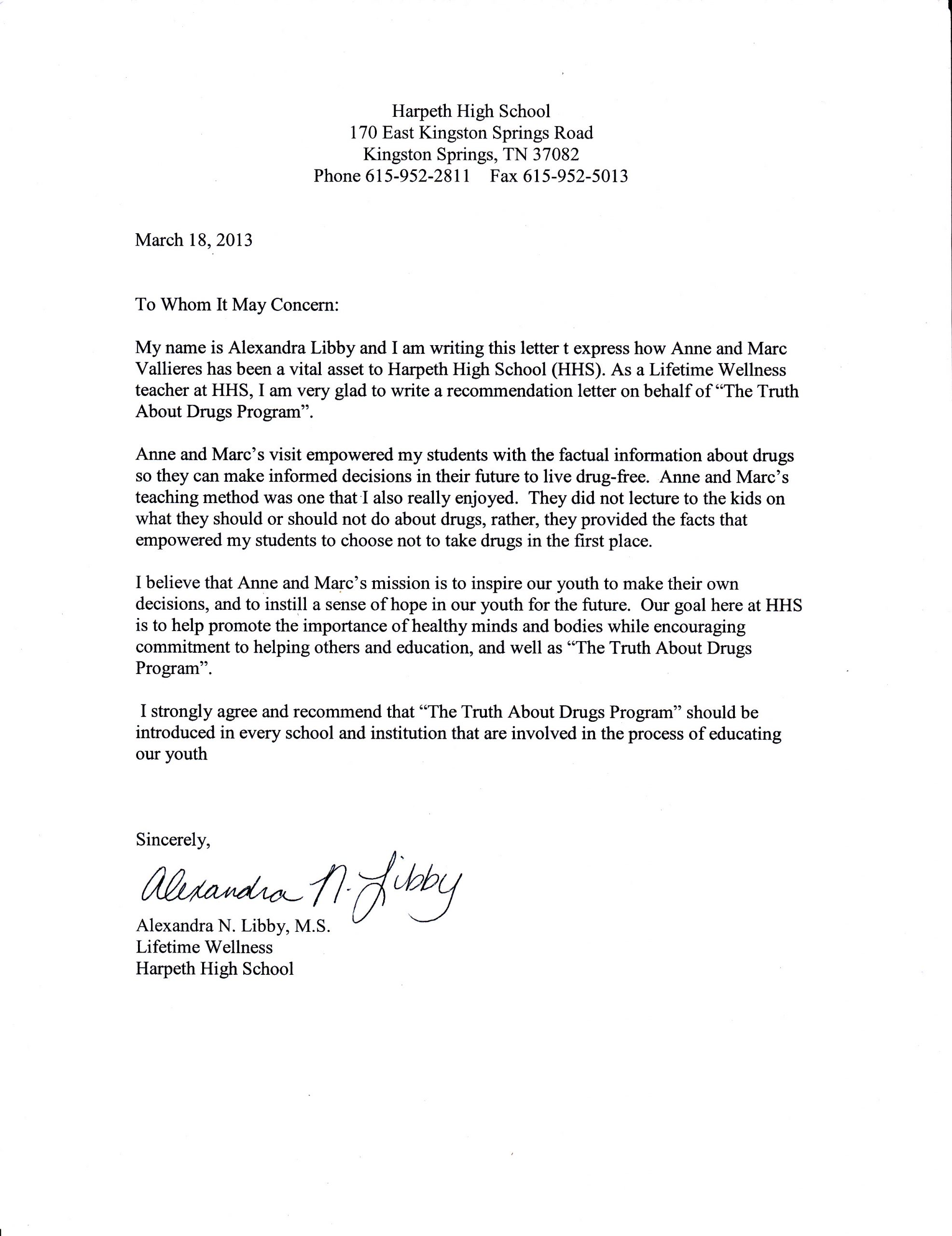 Harpeth Hs Recommendation Letter Drug Free Tennessee pertaining to proportions 2552 X 3312