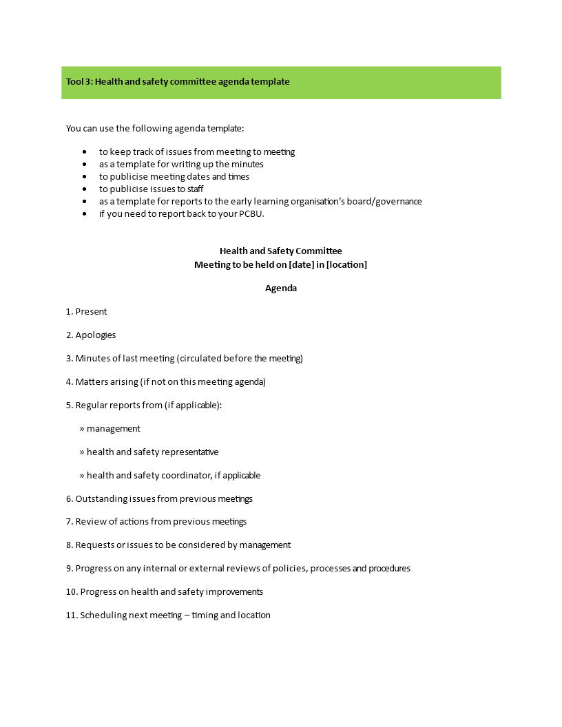 Health And Safety Committee Meeting Agenda Templates At in sizing 816 X 1056