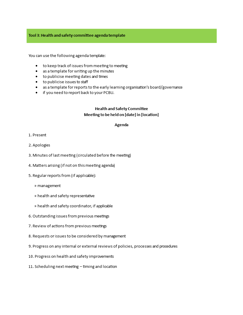 Health And Safety Committee Meeting Agenda Templates At with measurements 816 X 1056