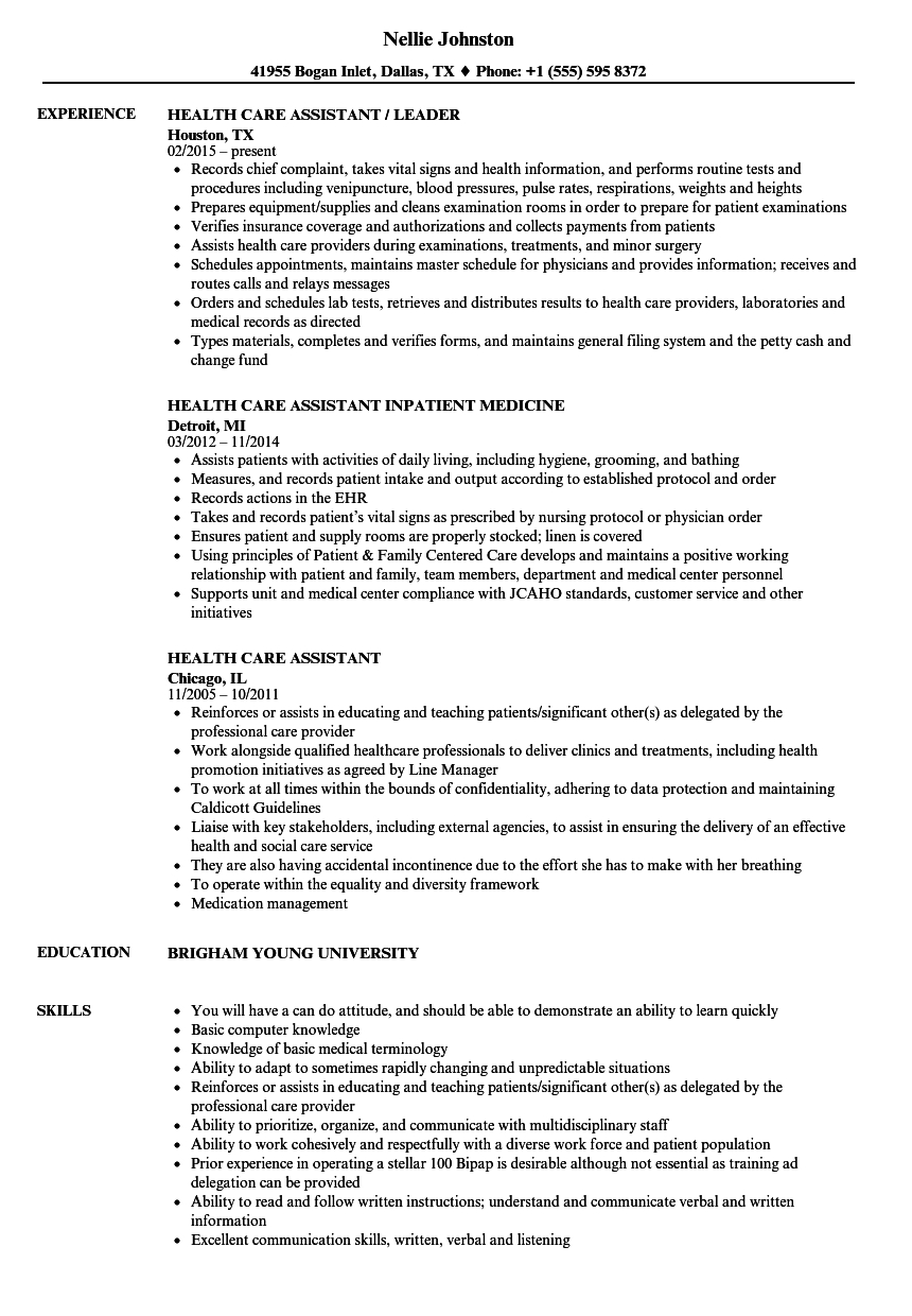 Health Care Assistant Resume Samples Velvet Jobs pertaining to size 860 X 1240