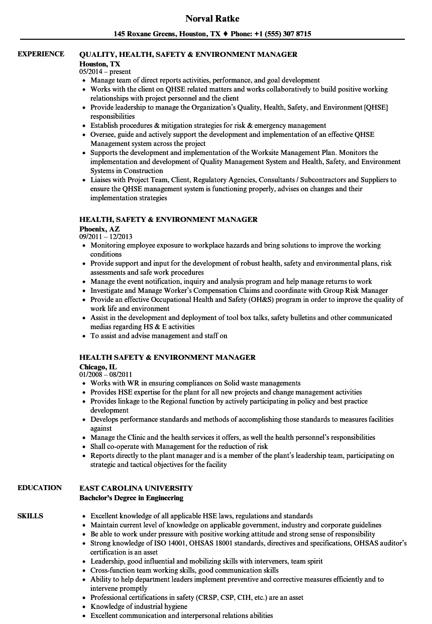 Health Safety Environment Manager Resume Samples Velvet pertaining to dimensions 860 X 1240