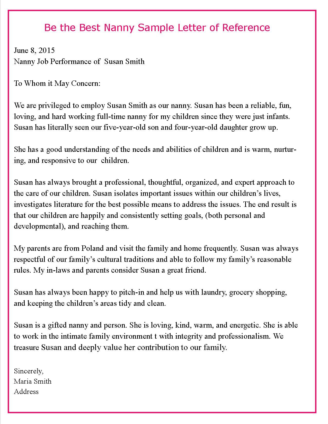 Au Pair Reference Letter Sample Invitation Template Ideas