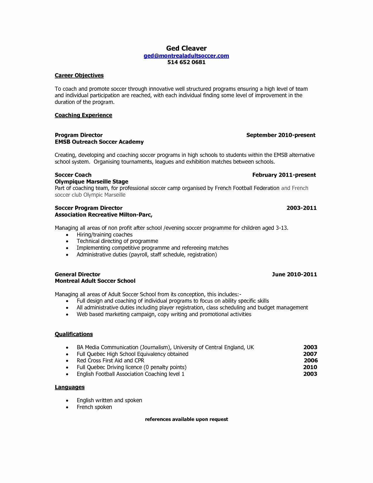 High School Coaching Resume Lovely Coaching Resume Samples with size 1275 X 1650