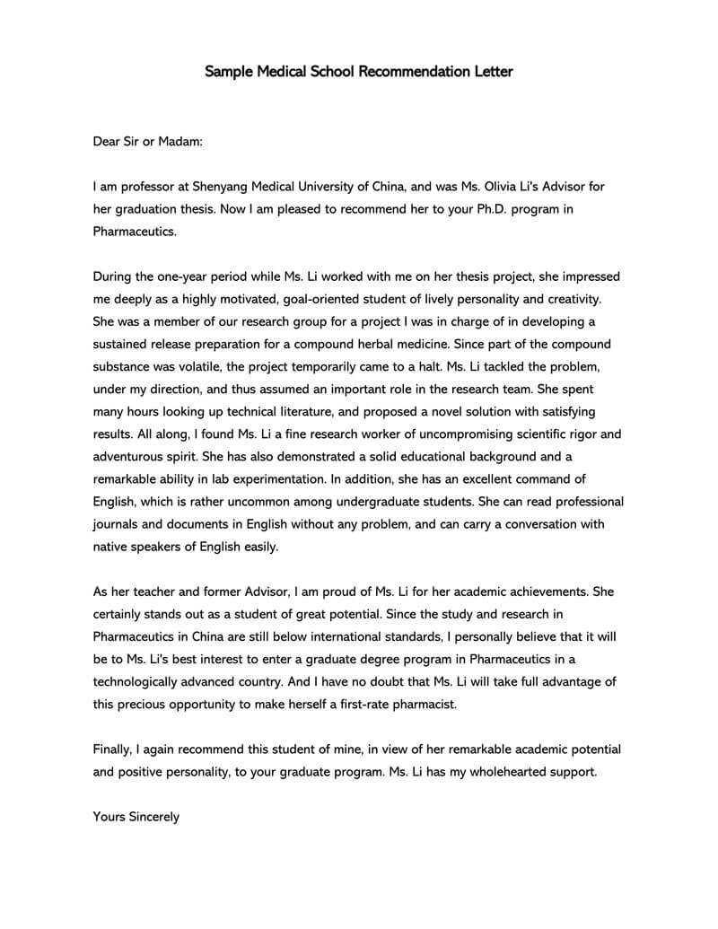 High School Recommendation Letter 12 Sample Letters for proportions 800 X 1035