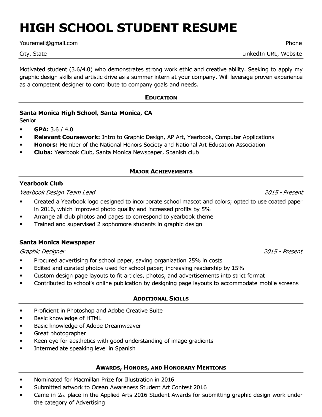 High School Resume Template Writing Tips Resume Companion with measurements 1085 X 1404