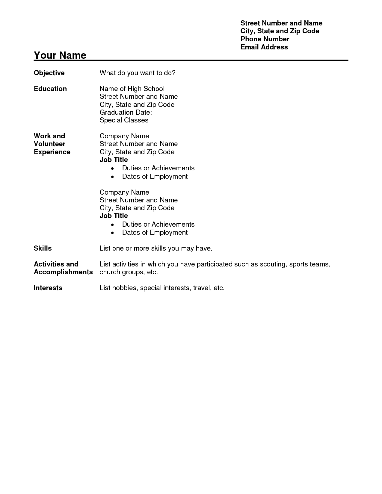 High School Student Resume Sample No Experience Debandje for dimensions 1275 X 1650