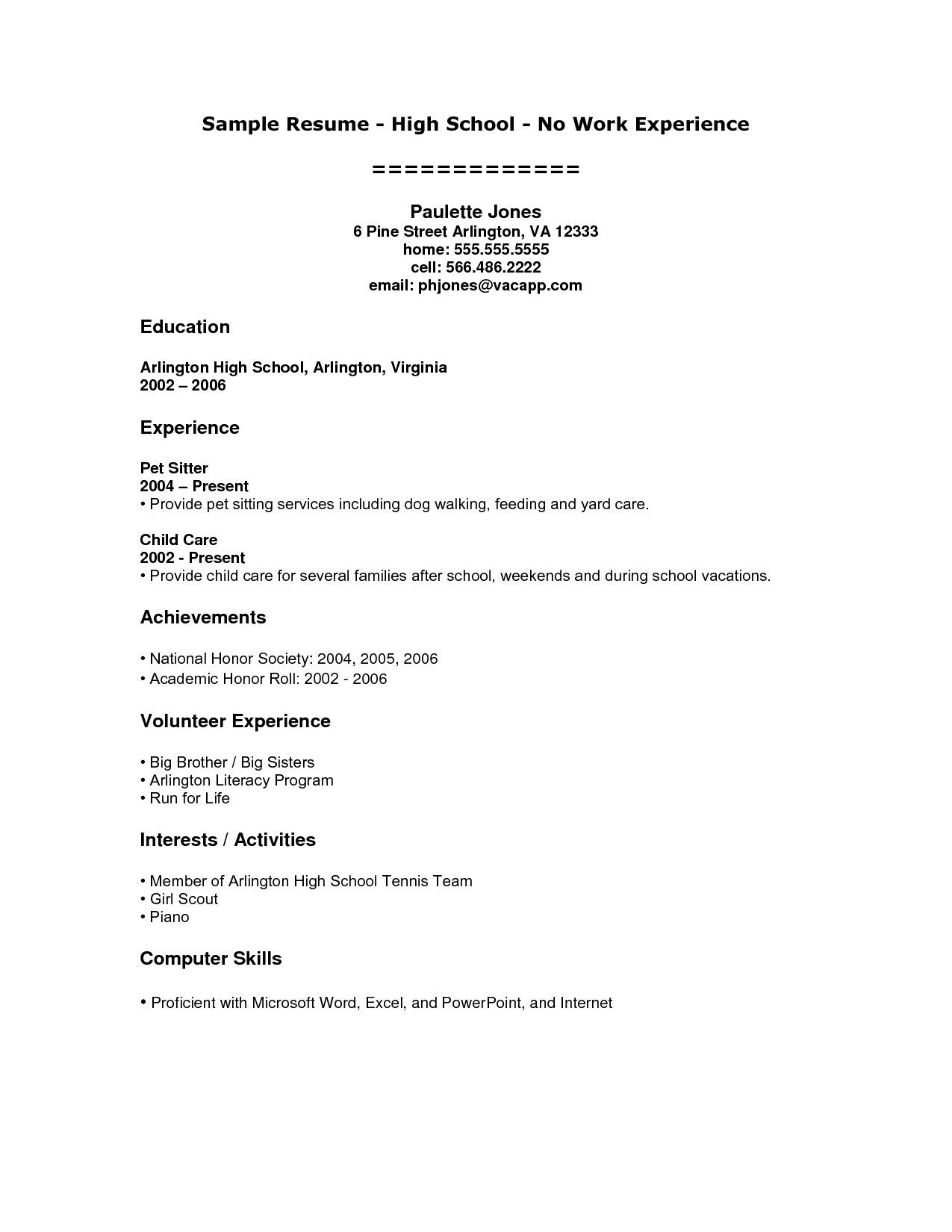 High School Student Resume With No Work Experience Examples regarding size 1275 X 1650