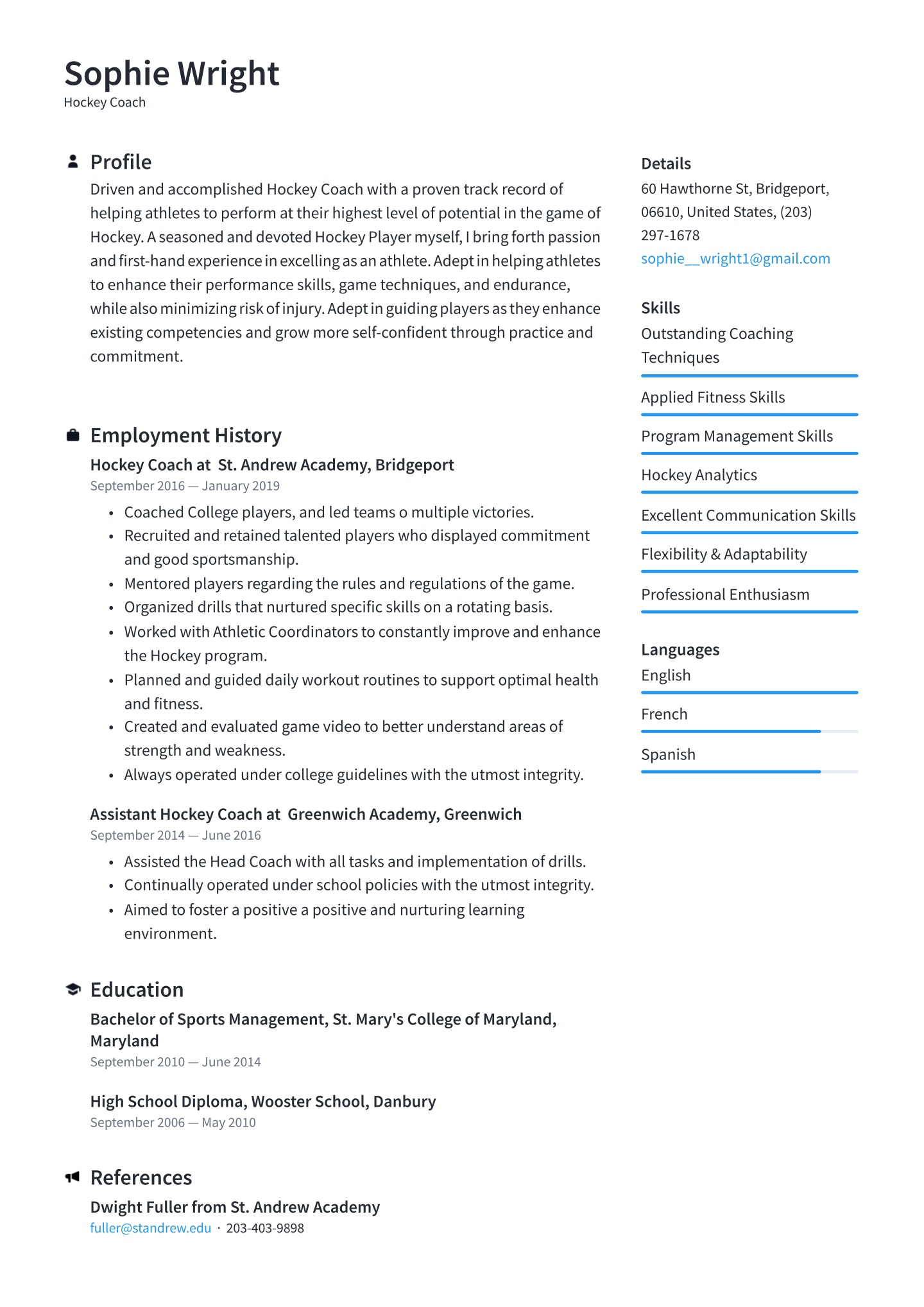 Hockey Coach Resume Examples Writing Tips 2020 Free Guide pertaining to proportions 1440 X 2036