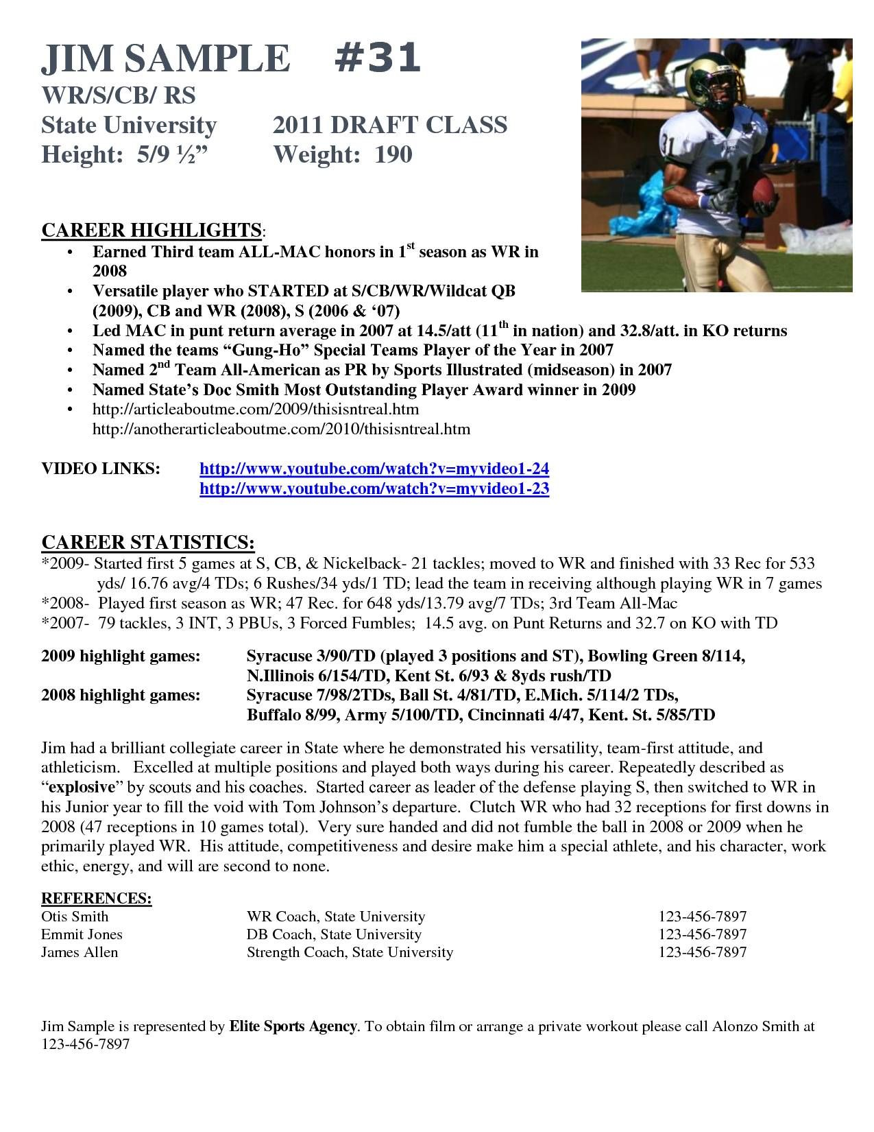Hockey Player Resume Template Best Of Football Resume throughout size 1275 X 1650