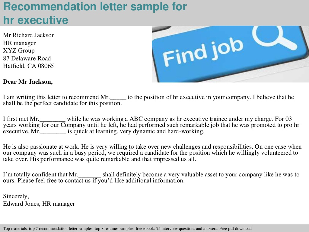 Hr Executive Recommendation Letter throughout proportions 1024 X 768