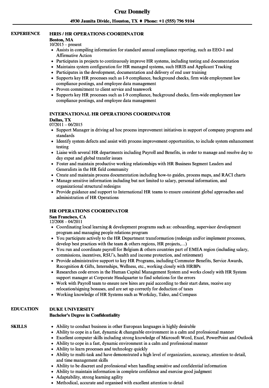 Hr Operations Coordinator Resume Samples Velvet Jobs with size 860 X 1240