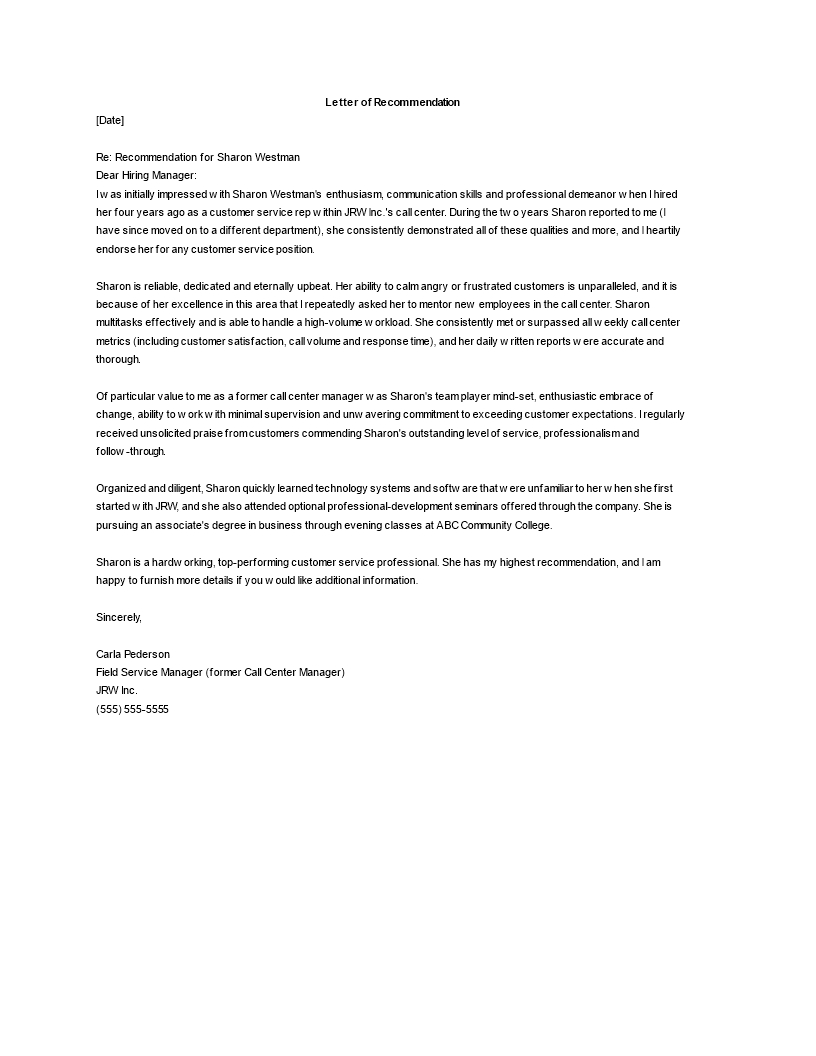 Hr Recommendation Letter Former Employee Templates At intended for dimensions 816 X 1056