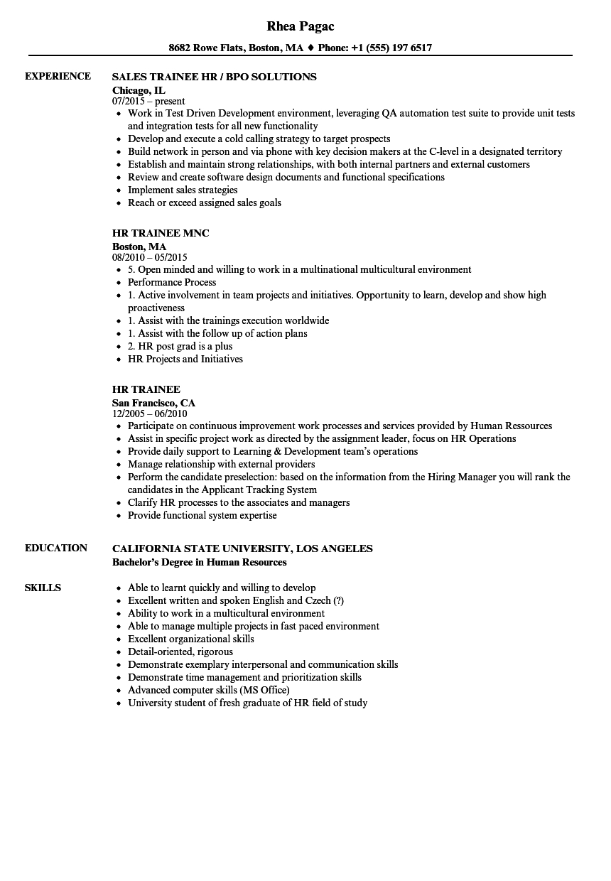 Hr Trainee Resume Samples Velvet Jobs throughout proportions 860 X 1240