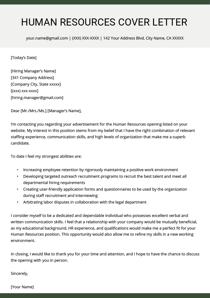 Human Resources Hr Cover Letter Example Resume Genius with regard to measurements 800 X 1132