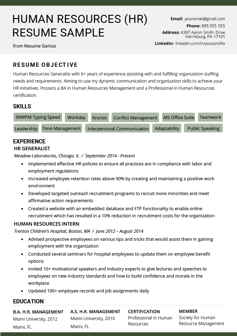 Human Resources Hr Resume Sample Writing Tips Rg inside sizing 800 X 1132