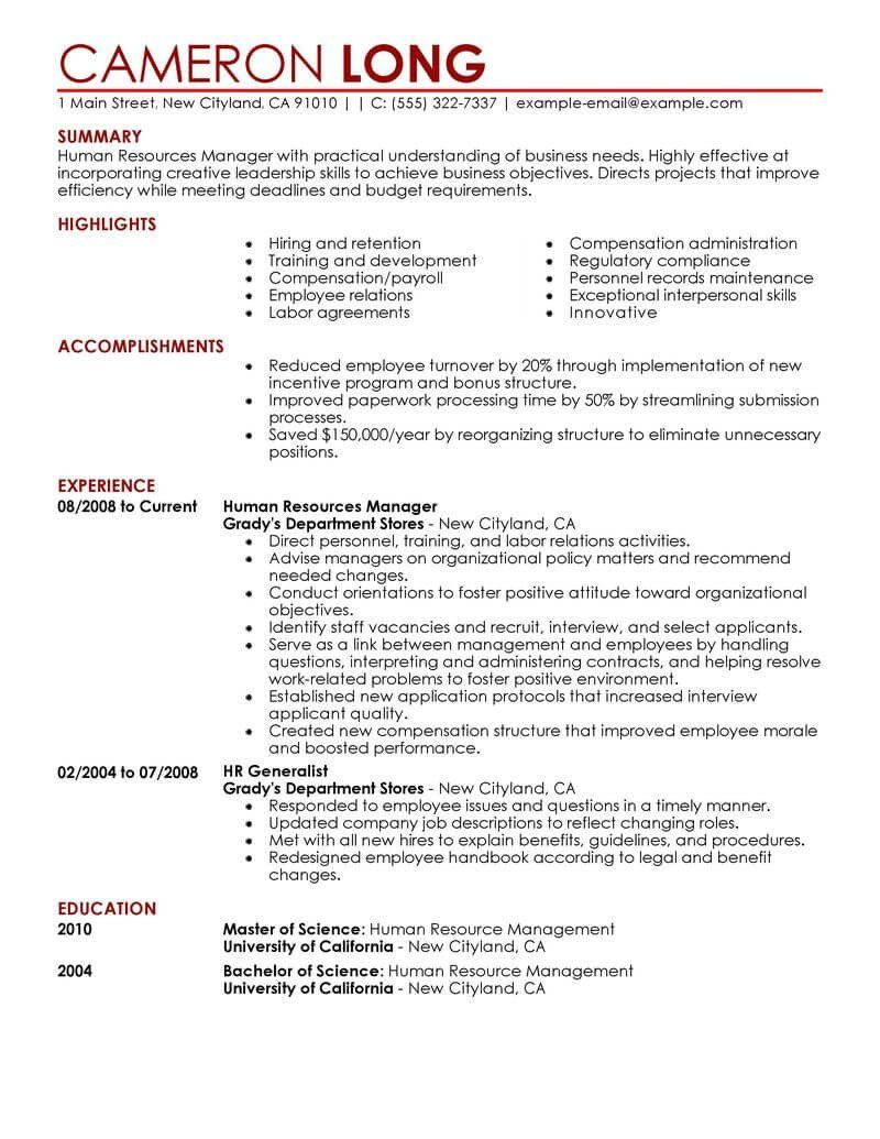 Human Resources Resume Objectives Best Human Resources with size 800 X 1035