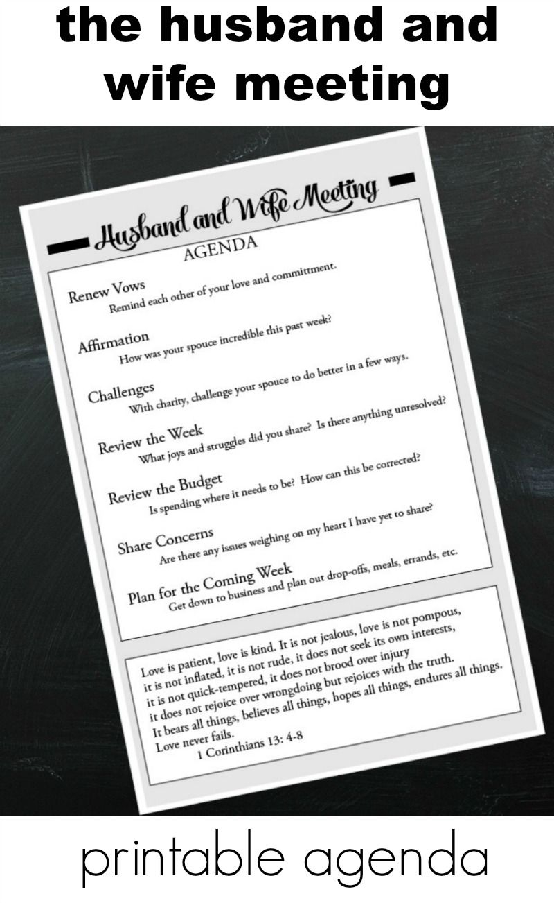 Husband And Wife Meeting Printable Agenda Marriage Tips throughout dimensions 800 X 1302