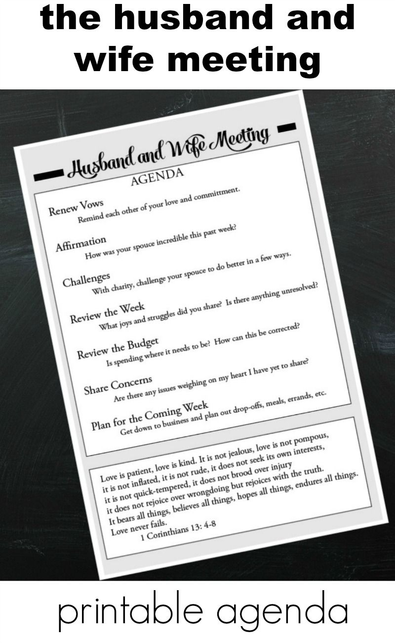 Husband And Wife Meeting Printable Agenda Marriage Tips within measurements 800 X 1302