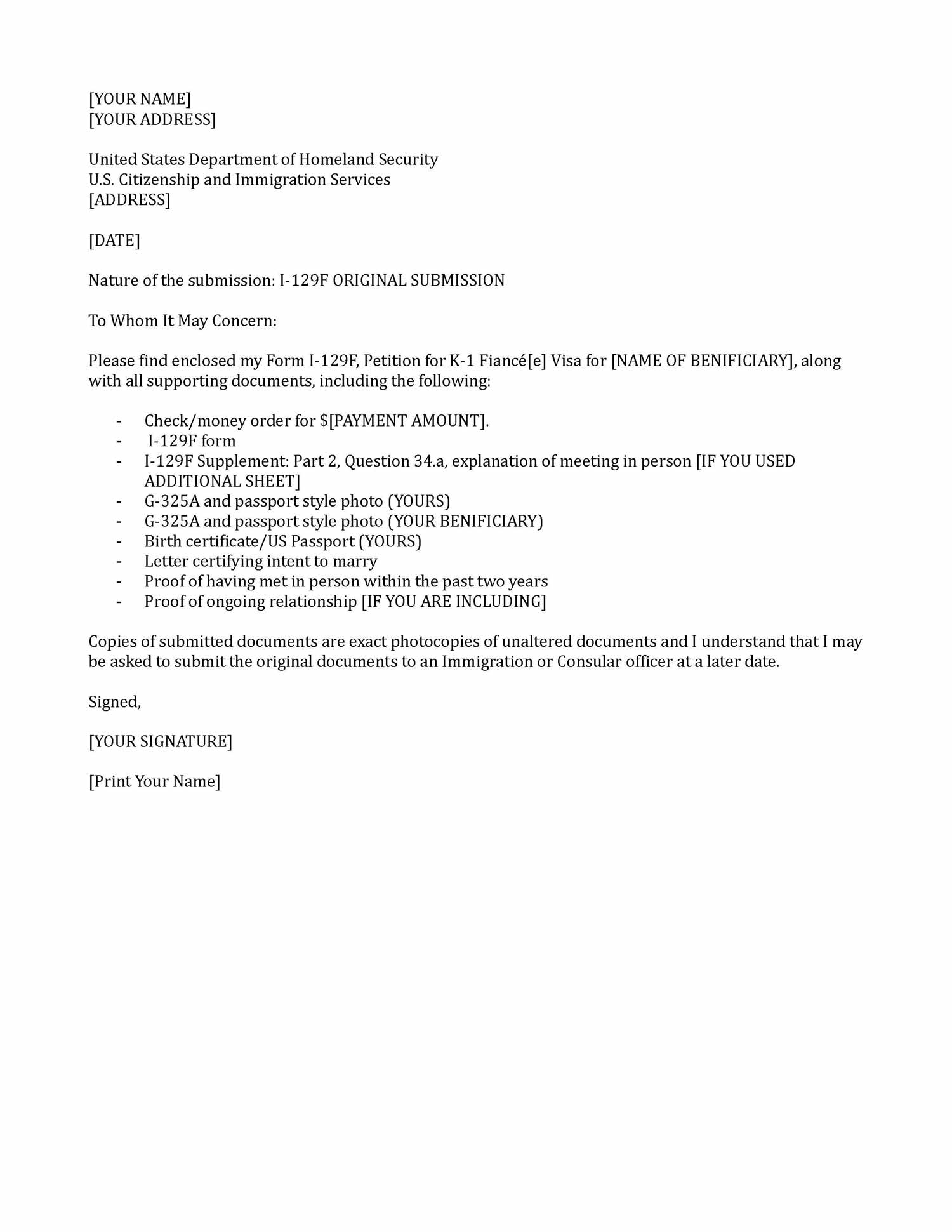 I 129f Cover Letter Template in dimensions 1500 X 1941