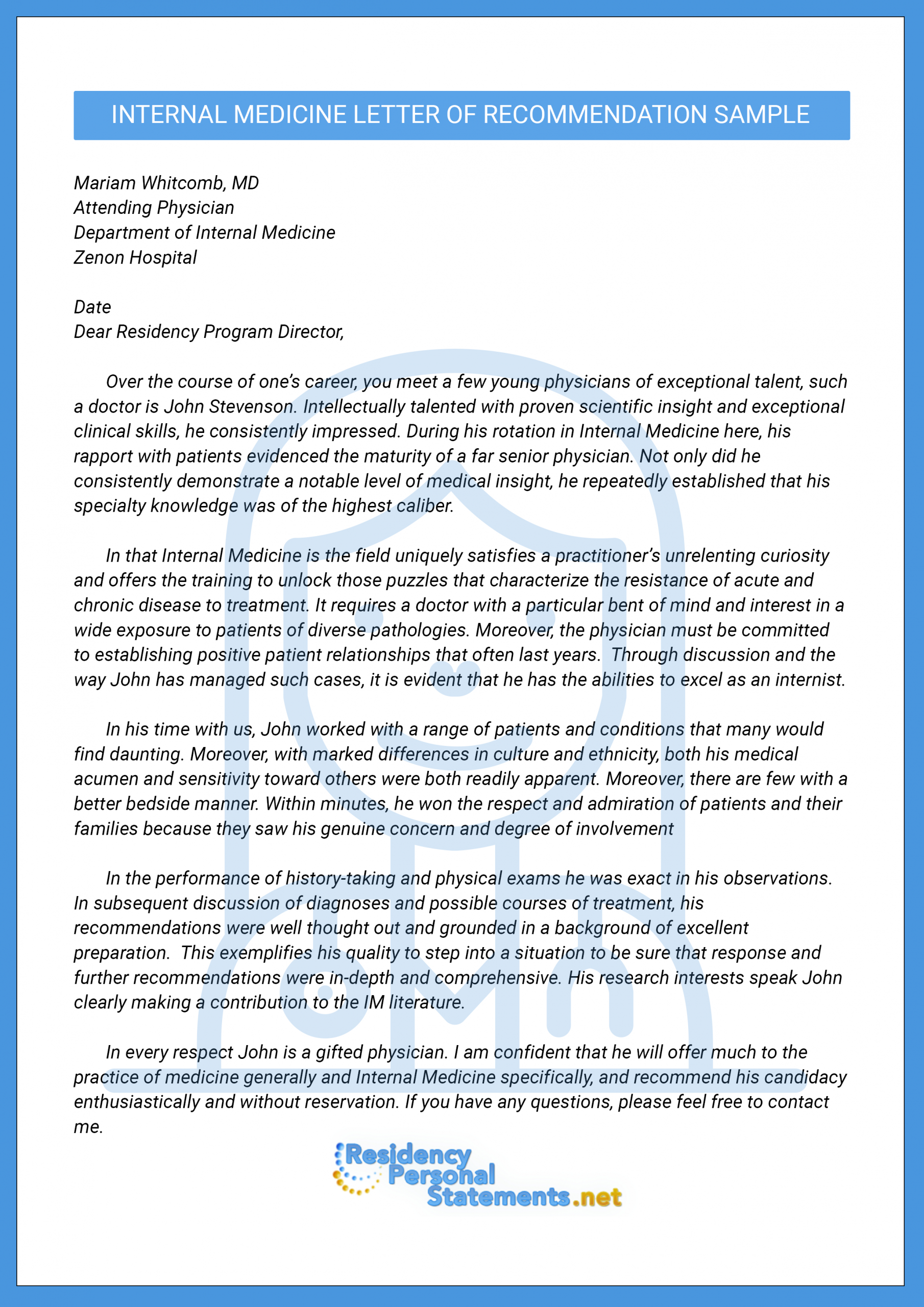 Impressive Internal Medicine Letter Of Recommendation Sample for size 2480 X 3508