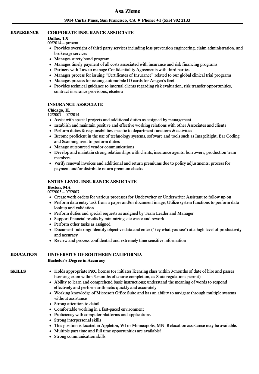 Insurance Associate Resume Samples Velvet Jobs regarding size 860 X 1240