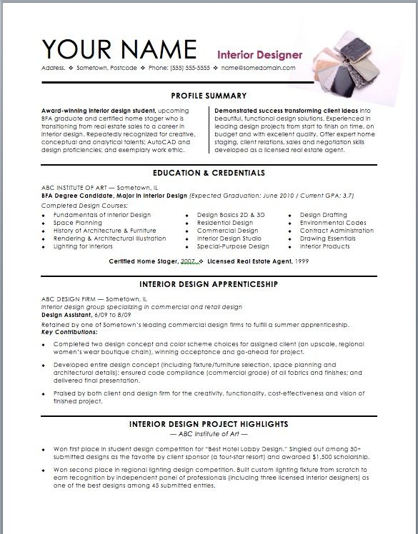 Interior Design Sample Resume Debandje with regard to measurements 585 X 748