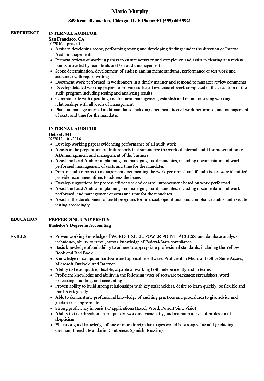 Internal Auditor Resume Samples Debandje in sizing 860 X 1240