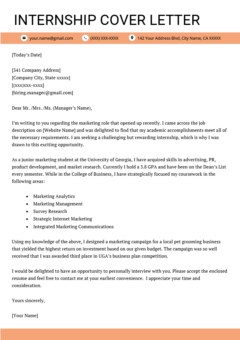 Internship Cover Letter Sample Enom with regard to size 800 X 1132