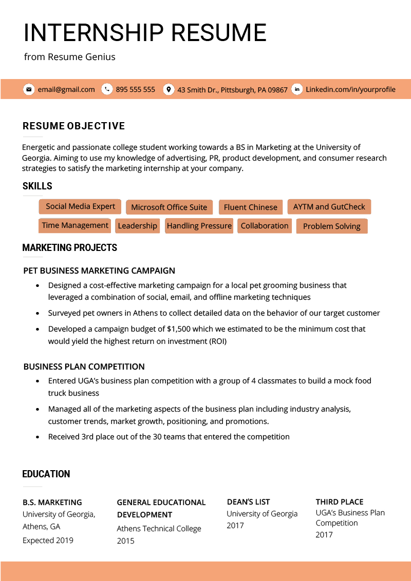 Internship Resume Samples Writing Guide Resume Genius in size 800 X 1132