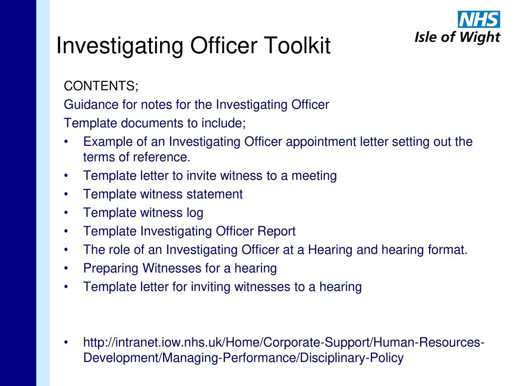 Investigating Officer Training For Employment Issues Ppt intended for size 1024 X 768