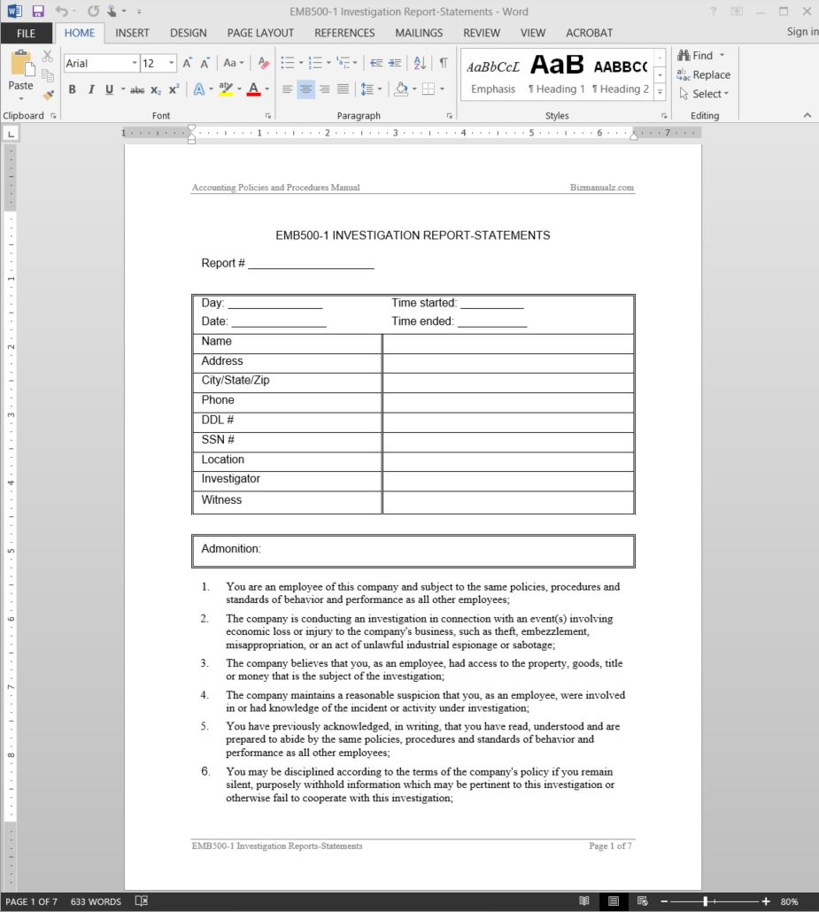 Workplace Investigation Template