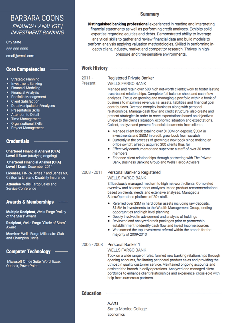 Investment Banking Cv Examples Templates Visualcv in measurements 800 X 1132