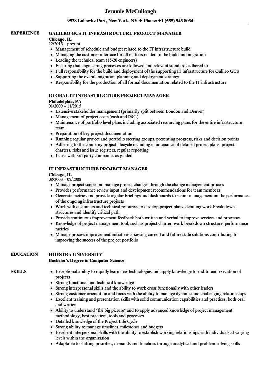 It Infrastructure Project Manager Resume Samples Velvet Jobs intended for size 860 X 1240