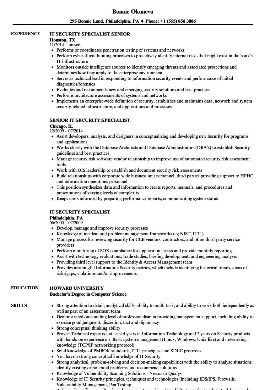 It Security Specialist Resume Samples Velvet Jobs for proportions 860 X 1240