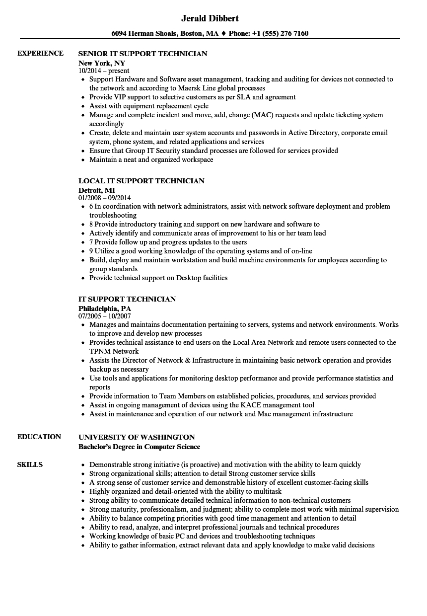 It Support Technician Resume Samples Velvet Jobs in proportions 860 X 1240